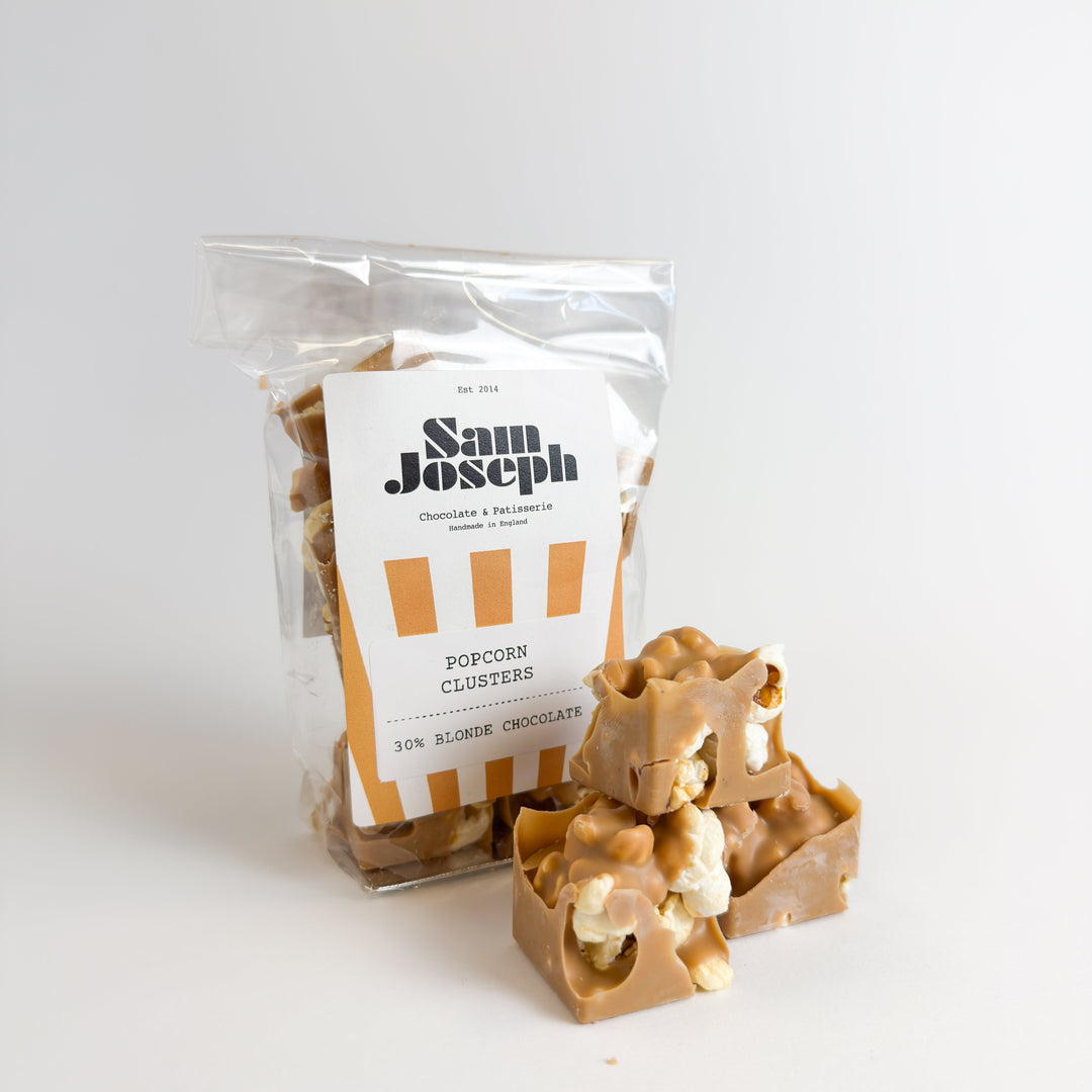 Blonde chocolate popcorn clusters