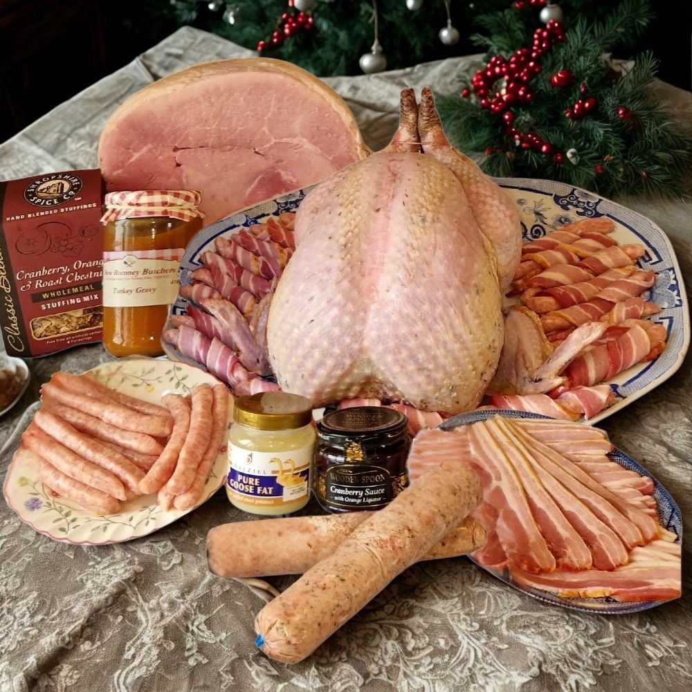 Deluxe Christmas hamper with bronze free range turkey and glazed ham