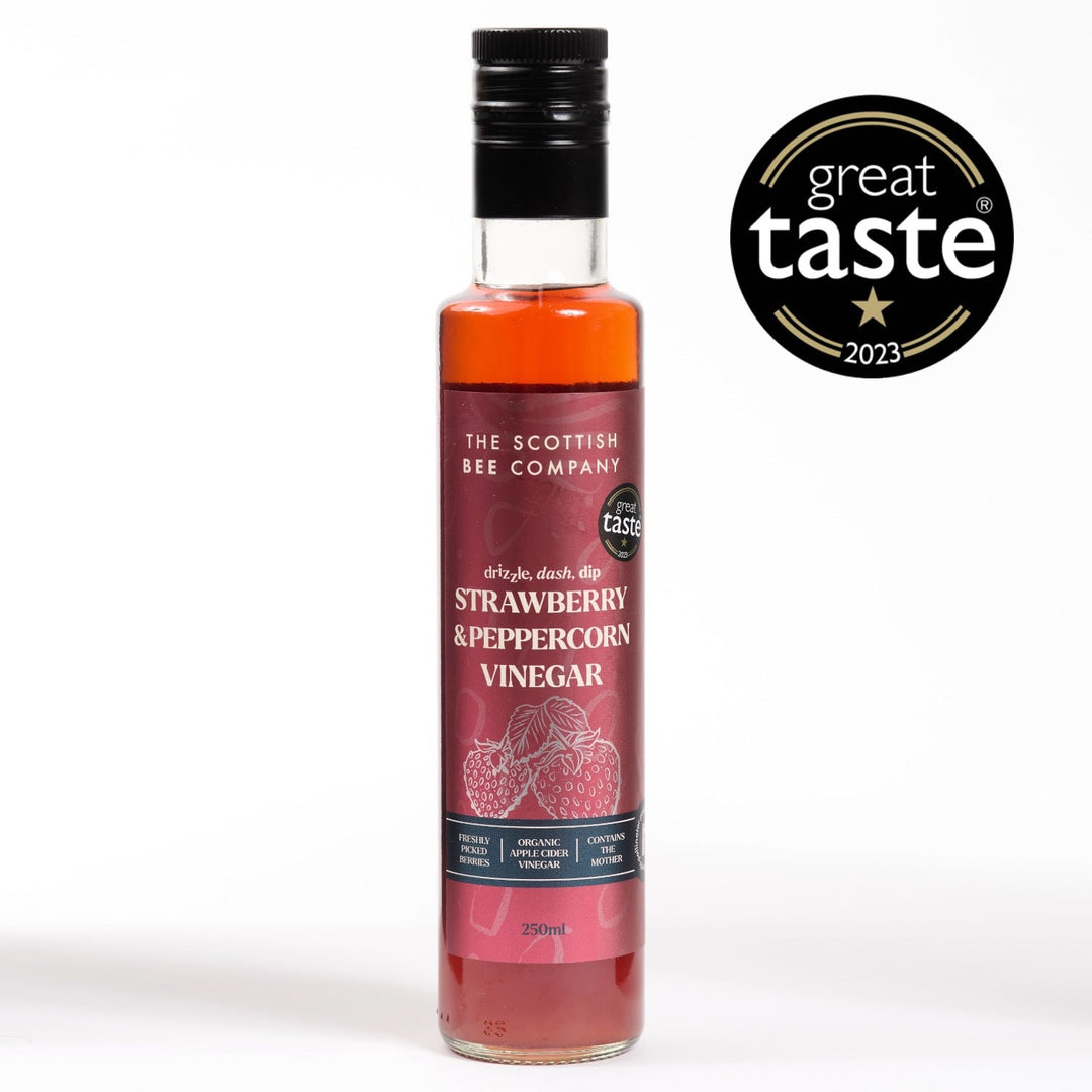 Apple Cider Vinegar Infused with Strawberries and Peppercorns