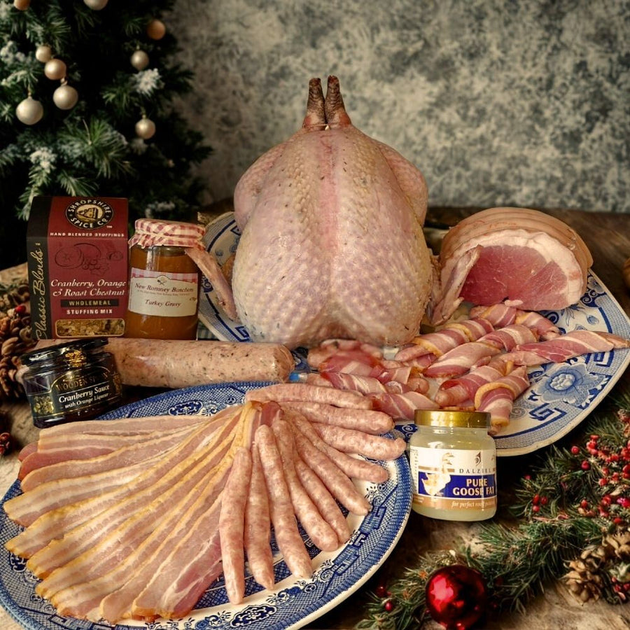 Traditional Christmas hamper with bronze free range turkey and glazed ham